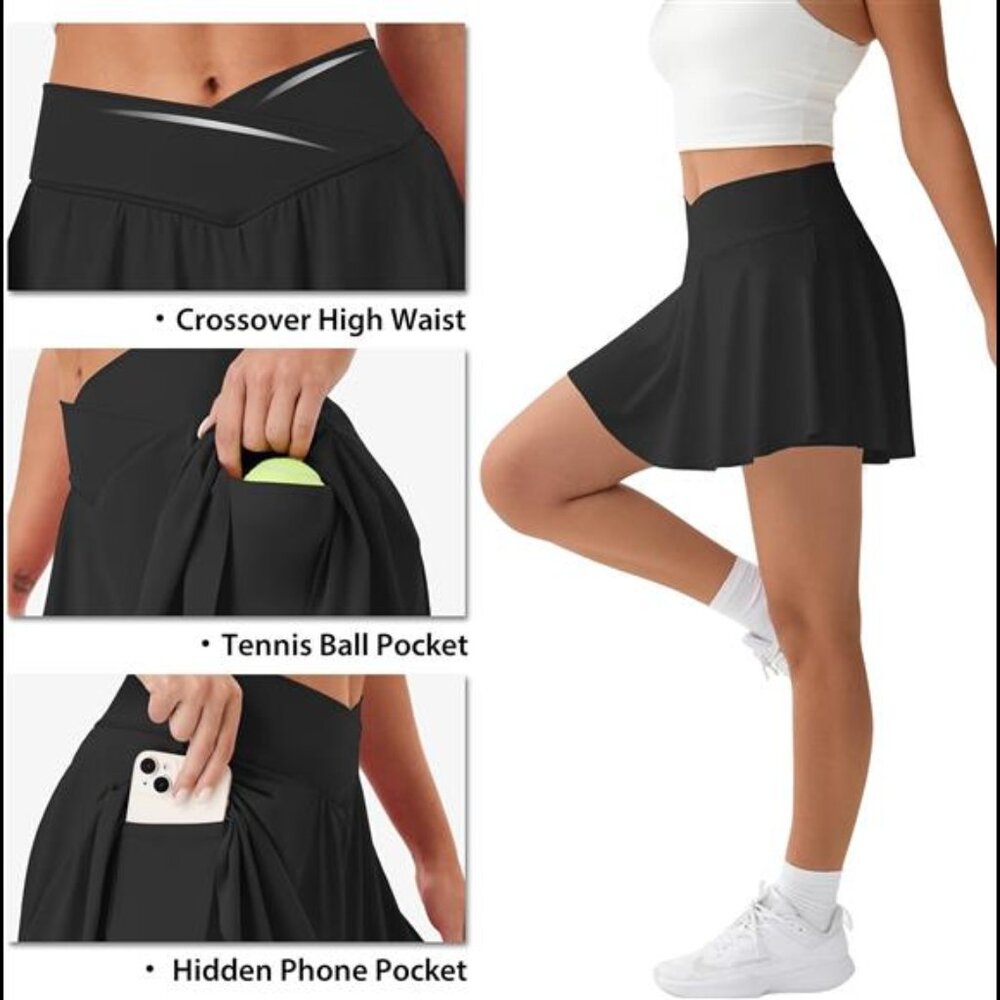 Tennis Skirt for Women with Pockets Shorts‎ Crossover High Waisted Pleated Golf - Picture 3 of 7